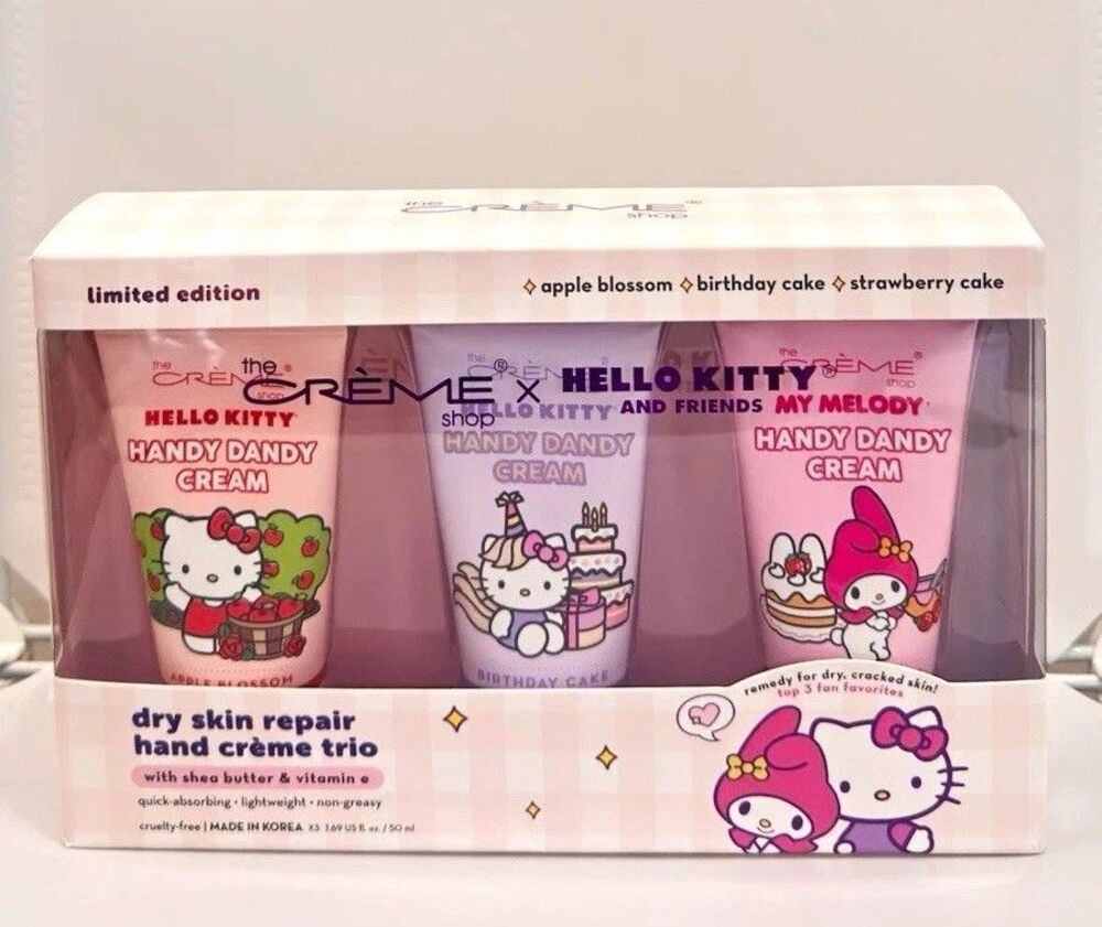 The Creme Shop Hello Kitty Hand Cream Trio Gift Set Shea Butter Vitamin E NIB